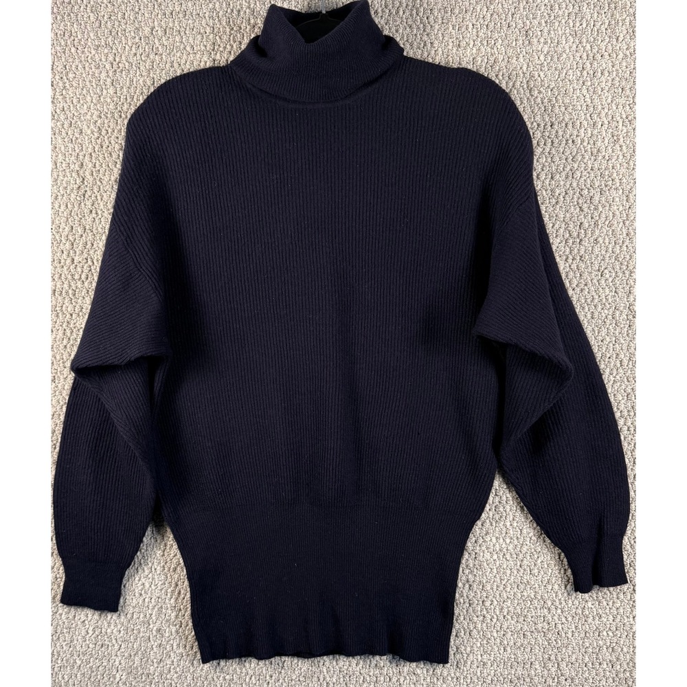 JH Collectibles Vintage Turtleneck Sweater M Navy Lambswool Angora 80s 90s Rib